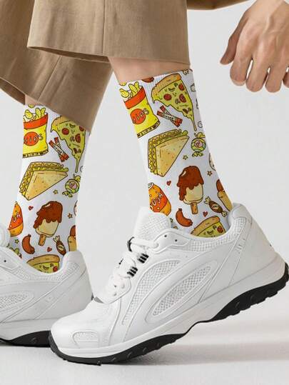 1 双 360 男士袜子 – 趣味十足的全幅印花，图案包括披萨、薯条、汉堡包等。这款时尚休闲街头嘻哈 360 袜子柔软舒适，弹性极佳，非常适合作为压缩装备、情人节袜子或宽松的孕妇袜。