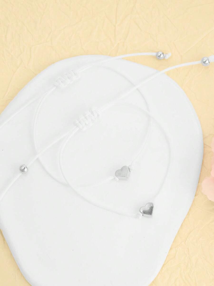 2pcs Wax Thread Hand Rope Love Bracelet Weaving Bracelet Adjustable Bracelet - Silver - View 1