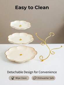 1 Set, Tree Branch Shaped Cake Stand Tray, 3-Tier European Style Fruit Plate Cake Stand, Plastic Snack Tray With Golden Rim For Afternoon Tea, Dessert Display - Multicolor - View 7