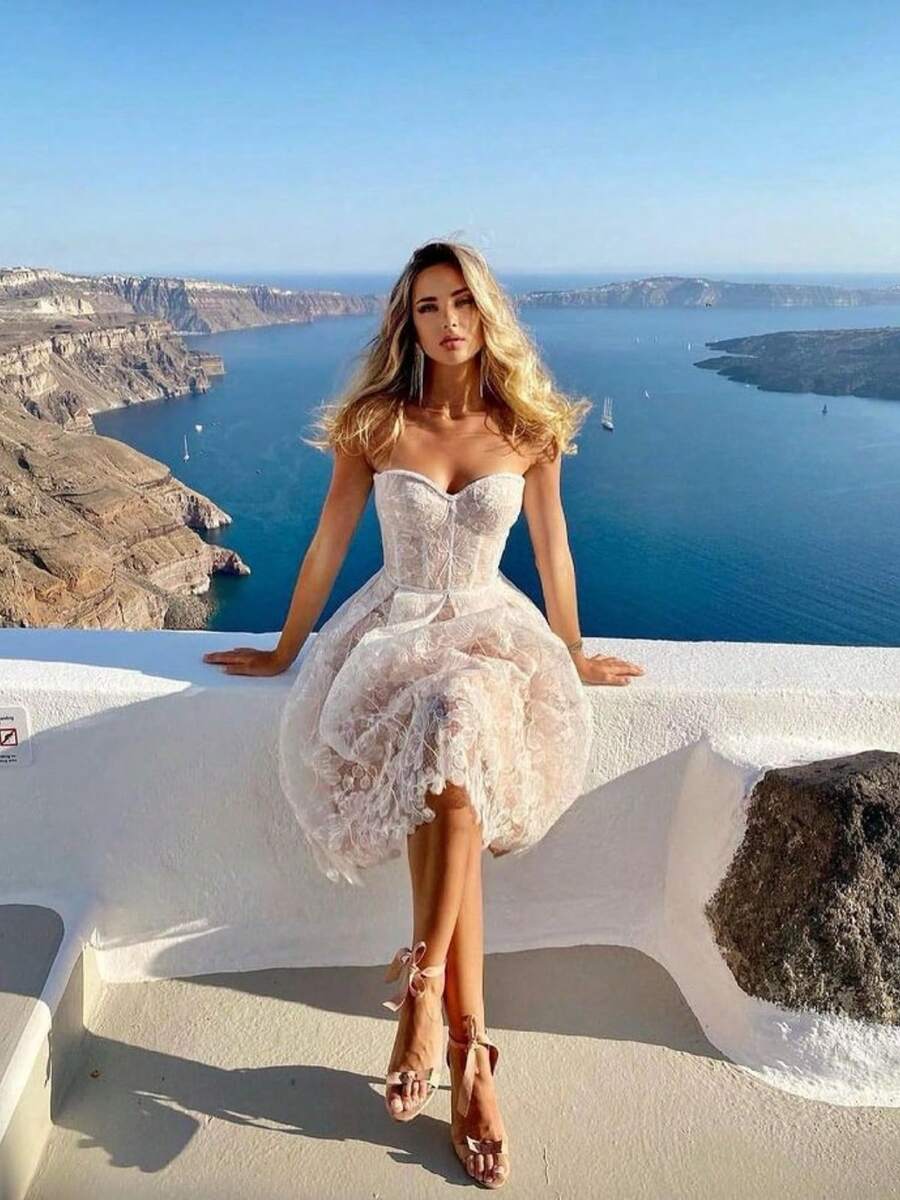 Women's New Strapless Lace Embroidery Sexy Bodycon Evening Dress - 白色 - 查看 1