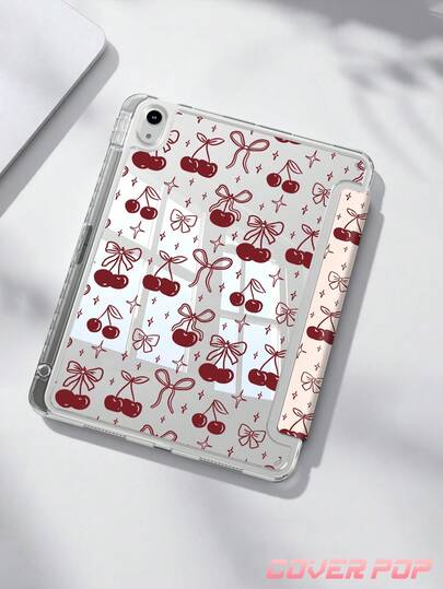 1pc Red Wine-Colored Ribbon Bow Cherry Blossom Tablet Protective Case, Compatible With Apple 10.2" / Pro 11" 2020/2021, 10 2022(10.9-Inch), (A16) 11" 11th Gen 2025, 9th/10th Gen, Apple Air 4th 10.9", Galaxy Tab S6 Lite 10.4", Kindle (11th Generation-2024 Release)/, Anti-Drop, With Pencil Slot, Sleep/Wake Support, Romantic Gift For Friends And Family