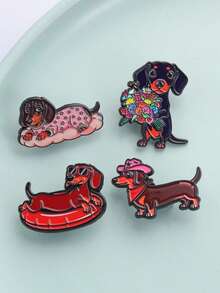 腊肠犬珐琅徽章 - 红棕色腊肠犬时尚眼镜泳池边休闲装、黑棕色星空睡衣云朵休憩装、黑棕色花束浪漫告白装以及红棕色粉色牛仔帽和头巾西部风情装，是腊肠犬爱好者、宠物主人和可爱徽章收藏家的完美配饰。 - 彩色 - 查看 6