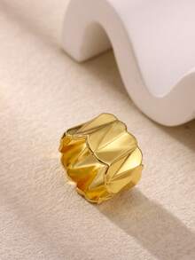 1 pieza Anillo geométrico minimalista plisado irregular de color dorado para mujer, joyería para fiesta de cumpleaños, regalo del Día de la Madre - Plateado - Ver 6