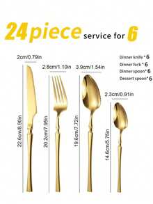 4/16/24pcs Golden Cutlery Set With Slim Waist,Stainless Steel Flatware Set, Waist Design Knife Fork Spoon Dessert Spoon,Reusable Tableware Set,Ideal For Home Kitchen,Restaurants,Hotel,Wedding,House-Warming,Party, Kitchen Supplies,Christmas Gifts - Gold - View 11
