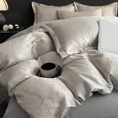 3pcs Gray Floral Jacquard Comforter Set (1 Duvet Cover + 2 Pillow Shams, No Filling), Soft & Comfortable For Bedroom, Guest Room, Machine Washable, All Season