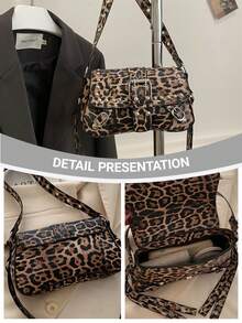 Fashion Contrasting Leopard Print Rivet Decoration Punk Underarm Foreskin Buckle Flip Shoulder Bag, Suitable For Shopping, Wallets, Shopping, Young Women, College Students, Newcomers, White-Collar Workers. They Are Very Suitable For Offices, Universities, Work, Business, Commuting, Outdoor Activities, Travel, And Outings, Fall Winter Fashionable Cheetah Print Purse For Women, New Fall Winter Tiger Print Bag For Women , Leopard Cheetah Print , Punk - 彩色 - 查看 4