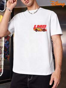 Disney Men's Casual T-Shirt, Lightning McQueen Technical Sketch Print, Mechanical Racing Design, Comfortable Fit, Perfect For Car Geeks & Casual Daily Wear - White - View 2