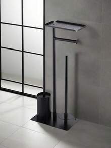 1 件浴室收纳架，不锈钢卫生纸卷架和刷子架收纳架 - 黑色 - 查看 5