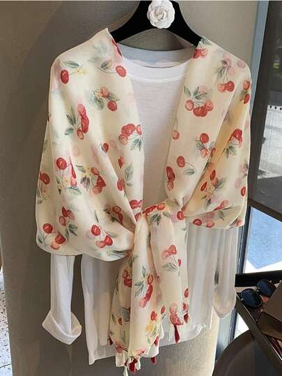 1pc Spring/Summer Scarf For Women, Bohemian Style Beach Shawl, Lightweight Veil For Sunshade, Beach Trip & Photo Shoot