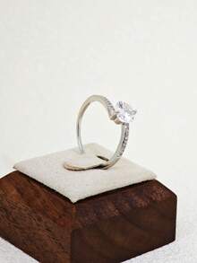 1 chiếc nhẫn tròn kín cổ điển, thanh lịch, đính đá Cubic Zirconia lấp lánh, thích hợp cho đám cưới. - Bạc - Xem 1