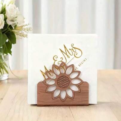 Wooden Sunflower Napkin Holder, Creative Home Decor For Living Room And Dining Room, Desktop Tissue Paper Dispenser