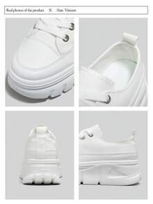 Alan Vincent [帆布鞋系列] 2025新款白色低帮运动鞋，女士厚底休闲帆布鞋，舒适时尚 - 白色 - 查看 3