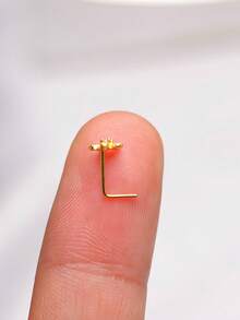 1件纯银鼻钉，花朵造型，闪亮透明水晶鼻钉，女士24G鼻钉球头 - 金色 - 查看 7