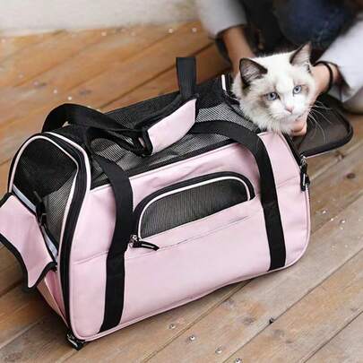 Portable Handbag, Cat Handbag, Zipper Lock Foldable Dog Carrier, Suitable For Large Cats And Small Dogs, Breathable Mesh With Privacy Cover, Washable And Foldable Travel Bag Pet Luggage, Soft-Sided Cat Carrier, Foldable Portable Comfortable Cat Travel Bag, Breathable Mesh And Zipper Seal, Front Top Double-Opening Design - Pet Airline Approved Carrier For Plane And Car