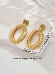 1 Pair Minimalist Elegant Oval Design Earrings, Smooth Lines Natural Golden Tone Shiny And Luxurious, Enhancing Overall Fashionable And Graceful Look - Earring - View 5