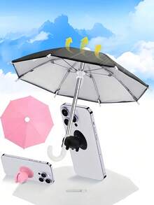 手機迷你遮陽傘,附通用夾式支架,戶外防曬遮陽雨傘,男女通用,適用於手機、Kindle、導航機,旅行度假必備 - 彩色 - 查看 6
