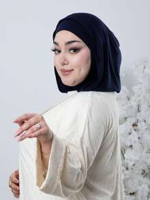 1件装女士纯色拉法帽滑雪面罩颈部保暖弹性头带头巾，透气舒适弹力宽边吸汗多功能运动头饰，简约时尚围巾，带帽兜和配套头带一体式设计，易于佩戴，时尚有型 - 藏蓝色 - 查看 4