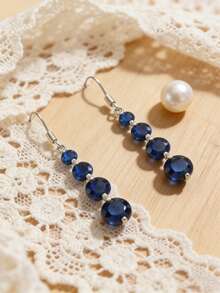 1 Pair Elegant Sparkling Rhinestone Water Drop Earrings, Suitable For Women's Festivals, Birthdays, Dates, Parties, Vacations, Shopping, And Daily Commute - Navy Blue - View 4