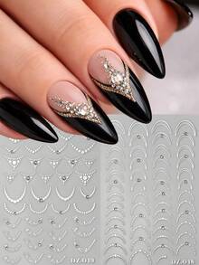 2pcs Silver French Manicure Rhinestone Nail Stickers, 3D Self-Adhesive French Nail Art Stickers, Y2K Style Suitable For Women, DIY Nail Stickers - Silver - View 2