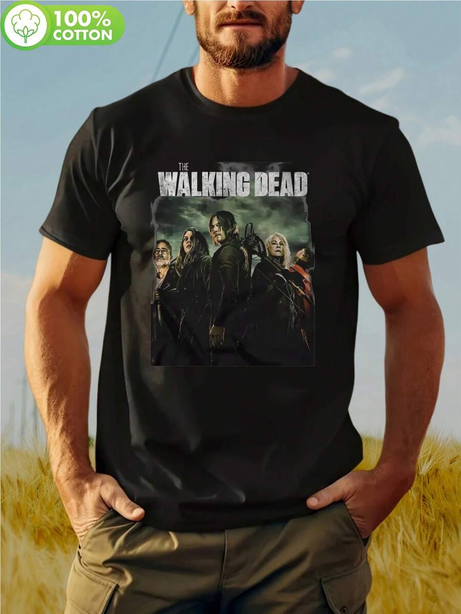 Camiseta de The Walking Dead  Zombie Horror TV Show - Camiseta Gráfica Retro Negra de Zombis de  para Hombre y Mujer, Alta Elasticidad, Corte Regular, Manga Corta para Uso Casual, Entrenamiento y Eventos de Fans (Lavable a Máquina) - Negro - Ver 1