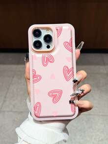 Ốp điện thoại bằng da có vân, họa tiết hình trái tim màu hồng, chống rơi vỡ, tương thích với Apple 17/16 Pro Max, 14/13, 16, 12, 11 Pro Max, XS Max, X, XR, 8, 7, 14 Plus. Có thể dùng làm quà sinh nhật, quà cho bạn gái, bạn trai hoặc dùng cho chính mình. - Hồng - Xem 2