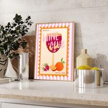 1 pieza Cuadro de arte de pared del club de vinos con estilo preppy, impresiones vibrantes de sangría, pinturas en lienzo, carteles retro de cócteles, decoración de rayas rosa y naranja para la cocina, bar, sala de estar, dormitorio, apartamento, regalo para ella, sin marco o con marco - patrón - Ver 4