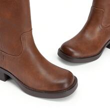 Womens Square Toe Chunky Block Heel Knee High Boots Banana Campus Boots For Women Casual Comfortable Low Heel Side Zipper Riding Tall Boots - Màu nâu  Mocha - Xem 7