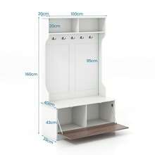 COSTWAY 63 Inches Hall Tree With Coat Rack And Storage Bench, Multifunctional Coat Rack With Entryway Bench, 5 Double Hooks, Freestanding Home Organizer For Entryway, Bedroom, White - White - View 2