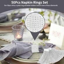 Rhinestone Napkin Rings 50Pcs Diamond Mesh Wrap Ribbon Bouquet Wrapped Ribbon Ring Napkin Holder For Table Settings Wedding Birthday 5 X 1.5inchdjj - Silver - View 3