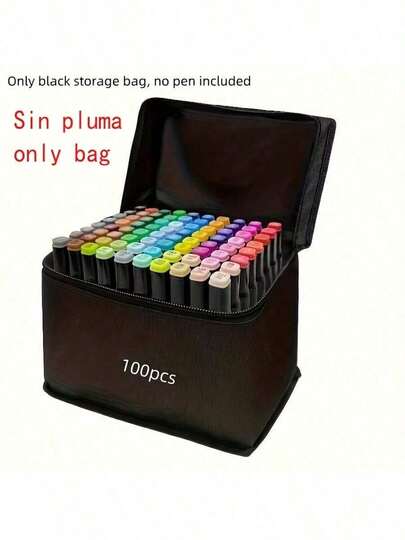 100 piezas Juego de bolígrafos marcadores con estuche, caja de almacenamiento de gran capacidad, portalápices de lona multifunción y bolsa de transporte plegable, regalo ideal para vacaciones para almacenar 100 bolígrafos de colores