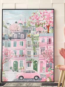 Tranh đính kim cương 5D tự làm | Đường phố Paris màu hồng mộng mơ với hoa anh đào và xe hơi cổ điển, mặt tiền các tòa nhà màu pastel, những tán cây hoa rực rỡ và không khí đô thị kỳ ảo. Tranh trang trí thủ công, bộ tranh đính kim cương 5D tự làm, tự tay tạo nên tác phẩm nghệ thuật treo tường của riêng bạn, tận hưởng niềm vui khi tự tay làm, món quà tuyệt vời nhất dành cho bạn bè. - Không có khung - Xem 2