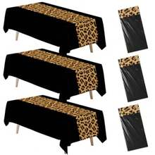 Cheetah Print Leopard Party Decorations Tablecloth 3Pcs Disposable Black And Leopard Birthday Party Supplies Table Cover Printed Table Runner For Birthday Bridal Shower Wedding 55in X 86in - Nhiều màu - Xem 1