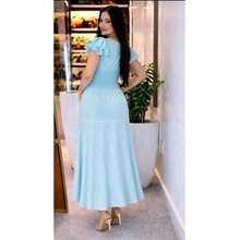 Luxurious Women's Long Dress With Elegant Ruffles, Perfect For Weddings, Parties, And Graduations. - 淺藍色 - 查看 2