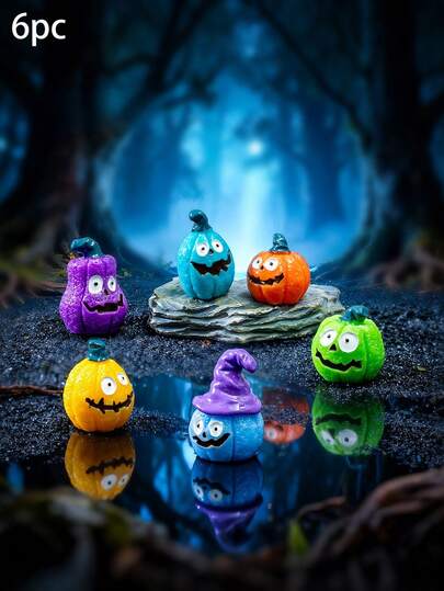 6pcs Cute Pumpkin Resin Figurines, Micro Landscape Desktop/Car Decor, Healing & Playful Design, Delicate Craftsmanship Capturing Vivid Expressions, Bring Soft & Lively Vibes To Your Workspace Or Personal Space, Offer Relaxation And Cheer When You Need It