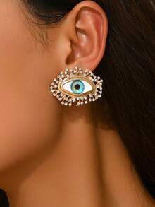 2pcs Gothic Style Demon Eye Jewelry Vintage Electroplated Alloy Rhinestone Stud Earrings For Women, Including Unique Blue Eye Earrings, Suitable For Daily, Party, And Outfit Matching - Multicolor - View 2