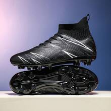 Nuevos tacos de fútbol para hombres, material mixto transpirable, zapatos de fútbol de caña alta con tacos largos AG - Negro - Ver 9