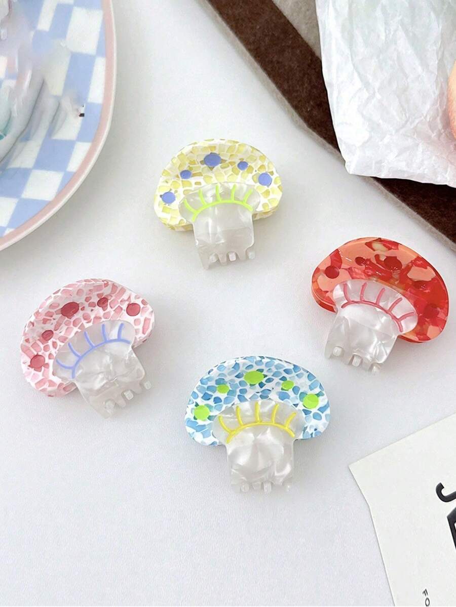 1个可爱彩色蘑菇发夹，时尚清新刘海爪夹，小众ins风甜美发饰，度假沙滩发夹，夏季必备 - 彩色 - 查看 1