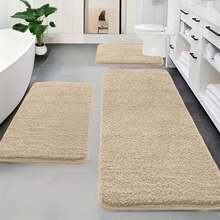 3-Piece Memory Foam Bathroom Rug Set, Ultra Plush Shaggy Bath Mat With Non-Slip Backing, Super Absorbent & Quick-Dry Microfiber Bathroom Floor Mats For Tub, Sink & Toilet, Machine Washable Bath Rugs - Khaki - 查看 8