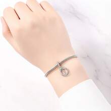 CYMYSS 1pc 925 Silver Plated Minimalist Fashion Cubic Zirconia Inlaid Double Circle Cross Pendant, Gift For Women On Valentine's Day/Birthday - Multicolor - View 5