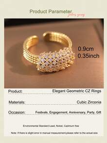 jealous young 1pc Elegant Geometric Full Cubic Zirconia Engagement Rings For Women Girl Luxury Party Wedding Gift - Gold - View 3