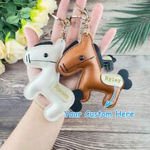 Custom Pony Charm Keychain, Personalized Leather Bag & Car Accessory, Equestrian Gift, Christmas Gift, Gift For Her/Friend - Multicolor - View 12