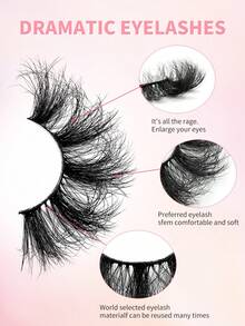 ENCHUW 4 Pairs Fluffy Lashes Volume False Eyelashes Natural Fluffy Long 5D Dramatic Eyelashes For Party - Black - View 3