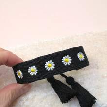 1pc Embroidered Chrysanthemum Handmade Braided Bohemian Beach Vacation Style Travel Party Wear Creative Friendship Bracelet - Black - View 4