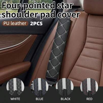 2PCS Square Star PU Leather Shoulder Pad Covers, Wear-Resistant And Anti-Slip, Universal And Easy To Install, Enhance Car Interior Decoration, Perfect Gift For Festivals, And The Seat Belt Pad Helps Protect Your Neck And Shoulders