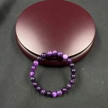 1pc Elegant Purple Crystal Beaded Elastic Bracelet, Unisex - Handmade Neutral Wristband Accessory, Ideal Gift And Daily Wear - Purple - View 4