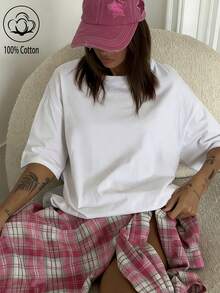 2026年女士春夏T卹，純色圓領短袖寬鬆T卹，100%棉質上衣，海邊度假風，圖案印花，春夏裝日常休閒女裝，街頭服飾，外出度假，camisetas invierno mujer，noistamujer，camiseta oversize mujer，motif mujer，motif mujor，iseta mujrok，ki，motif mujer，motif muj。 mujer，verano mujer，jersey，fiesta，sudaderas de mujer，conjunto mujer invierno，ropa verano mujer，verano mujer，y2k，mujer，ropa curvy mujer，sudadera mujer talla grande，friends，vacation，casual，辦公室/休息室/居家/戶外運動/復古風/簡約，趣味設計，四季通用休閒上衣，情人節情侶短袖，男女同款短袖，約會，浪漫出行，節日送禮，上衣，deporte，top negros elegantes - 白 - 查看 6