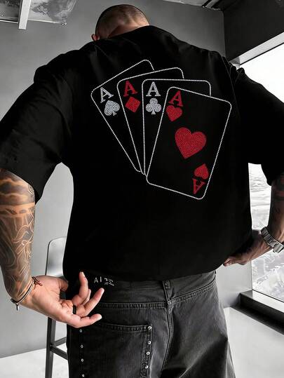  Fractyr 男士时尚休闲街头摇滚说唱宽松短袖T恤 | 水洗棉面料 | 扑克牌元素热转印印花 | 精致设计 | 春夏必备 | 百搭易穿 | 送朋友的最佳礼物 | 展现您的个人风格。