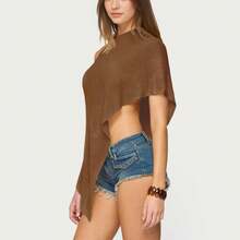 Women Sheer Mesh Poncho Top Crochet Knit Lightweight See Through Shawl Wrap Summer Oversized Loose Shrug Beachwear Swimsuit Bikini Cover Ups - 咖啡棕 - 查看 7
