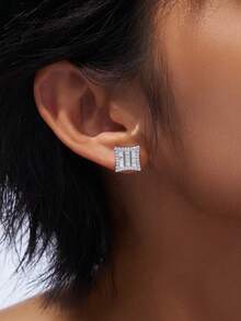1 Đôi bông tai bạc 925 đính đá Moissanite, trang sức trang trí, quà tặng Ngày của Mẹ, Ngày Valentine, đám cưới, kỷ niệm, sinh nhật, đeo hàng ngày. - Bạc - Xem 6