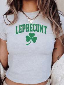 Leprecunt Baby Tee Y2k Irish Shirt Funny Shamrock Baby Tee Cute St Patricks Day Baby Tee Women's St Paddy Outfit Green Party T Shirt - Màu Xám nhạt - Xem 6